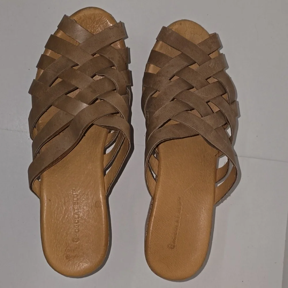 Chocolat Blu Peep Toe Yemaya Slide Platform Cork Wedge Womens Size 10